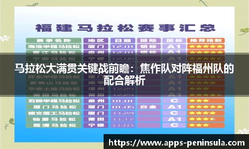 马拉松大满贯关键战前瞻：焦作队对阵福州队的配合解析